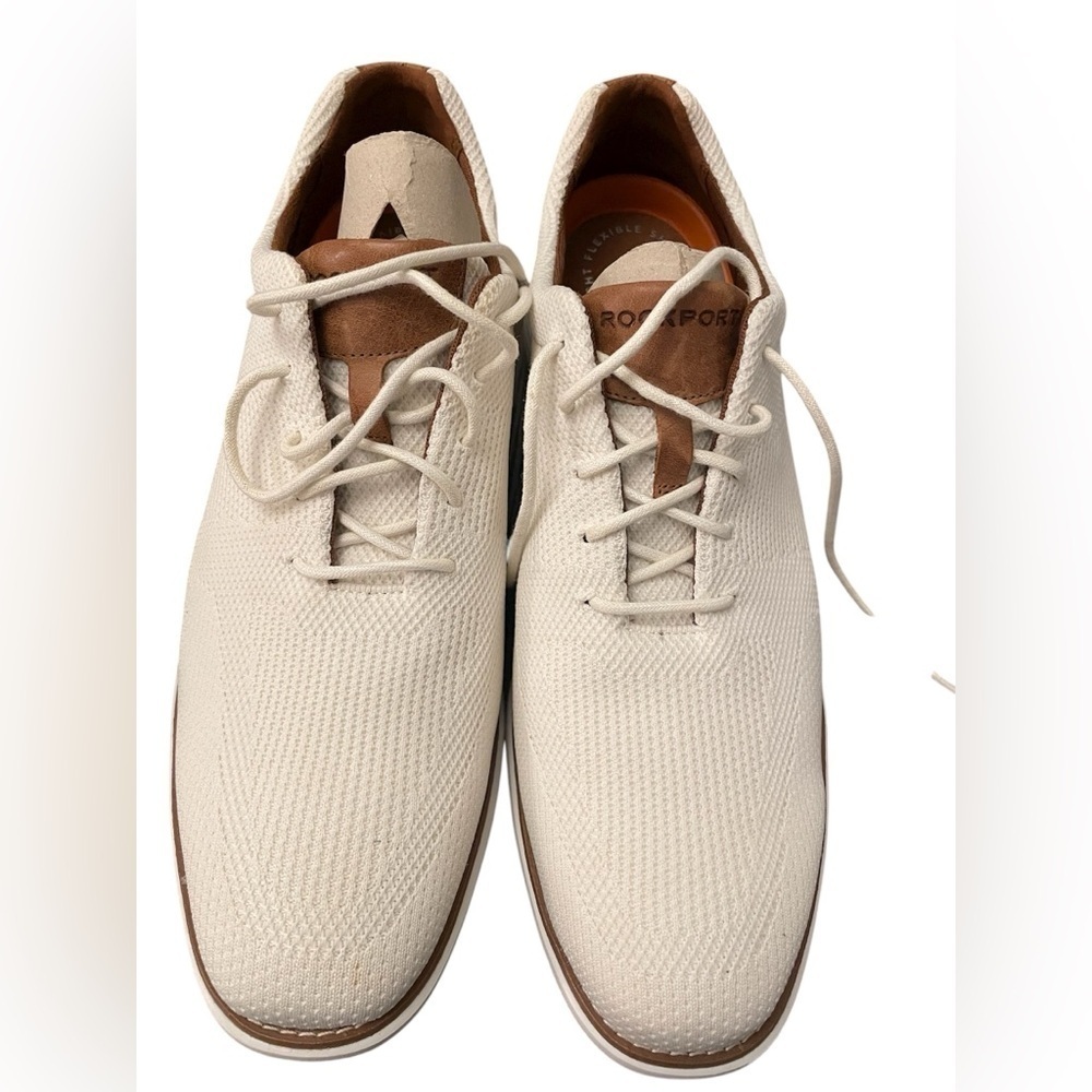 NIB ROCKPORT GARETT MESH LACEUP WHITE W/TAN SNEAKERS / SHOES / OXFORD sz 11.5W